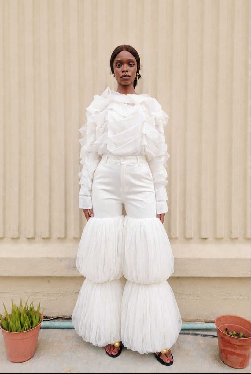 Lattice Pant Set White